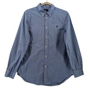 Ralph Lauren Dress Shirt‎ Mens XL 18 20 Blue Workwear Striped Embroidered Logo